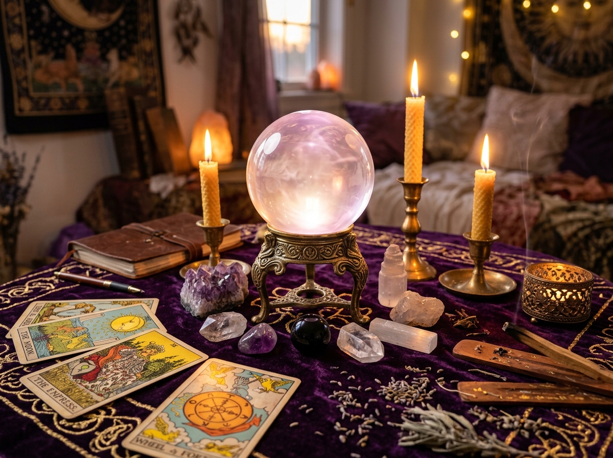 Clear crystal ball and tarot reading session at Rose City Psychic
